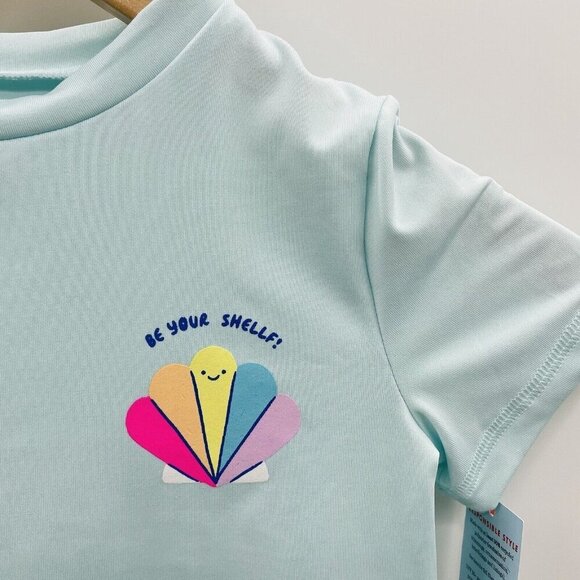 Cat & Jack Youth Girls XS 4/5 Shapes Rash Guard Swimsuit Top in Turquoise 2401 - Picture 2 of 5